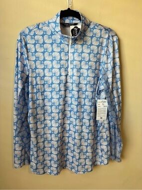 Tango Mango Mesh Accent Long Sleeve Top with Zippered Collar Large CoastalCasual